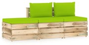 3 pcs conj. lounge jardim c/ almofadões madeira impreg. verde