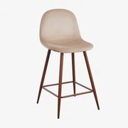 Pacote De 4 Bancos Altos Em Veludo Glamm Castanho Trigo & ↑65 Cm & Madeira Escura - Sklum