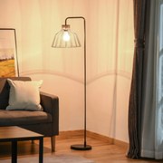 Candeeiro de pé de design elegante em metal com detalhes em rattan, ideal para casa, escritório, restaurante e café, 44 x 34 x 154 cm, preto