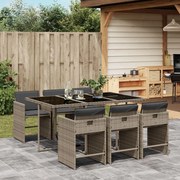 vidaXL 7 pcs conjunto de jantar p/ jardim c/ almofadões vime PE cinza