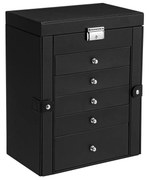 Caixa de joias SONGMICS com 6 níveis, estojo para joias com 5 gavetas, grande capacidade de armazenamento, com espelho, com fechadura, organizador para guardar joias, presente para entes queridos, para relógios, preto JBC152B01