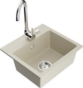 Mexen Milo lava-louça de granito 1-cuba com torneira de cozinha Telma, bege - 6505-69-670200-00
