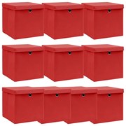 Caixas de arrumação com tampas 10pcs 32x32x32cm tecido vermelho