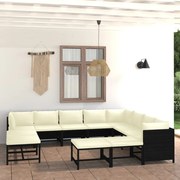 12 pcs conjunto lounge de jardim c/ almofadões vime PE preto