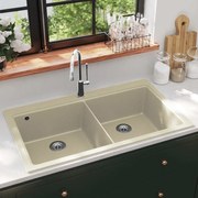 vidaXL Lava-louça com 2 cubas granito bege