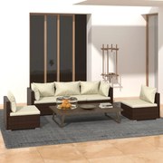 5 pcs conjunto lounge jardim c/ almofadões vime PE castanho