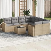 vidaXL 9 pcs conjunto de sofás p/ jardim com almofadões vime PE bege