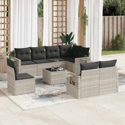 vidaXL 9 pcs conj. sofás jardim com almofadões vime PE cinzento-claro