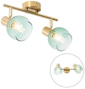 Projetores Art Deco Dourado com Vidro Verde 2 Luzes - Vidro Art Deco
