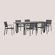 Conjunto De Mesa Extensível Starmi 180x240-100 Cm E 6 Cadeiras De Jardim Empilháveis Em Alumínio Archer Cinza Grafito - Sklum