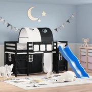 vidaXL Cama alta criança c/ túnel 80x200 cm pinho maciço branco/preto