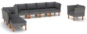 8 pcs conj. lounge jardim vime PE e madeira eucalipto cinzento