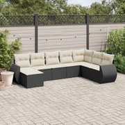 8 pcs conjunto sofás de jardim com almofadões vime PE preto