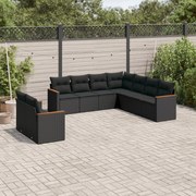 vidaXL 9 pcs conjunto de sofás p/ jardim c/ almofadões vime PE preto