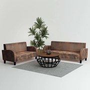 Conjunto de sofás 2 pcs camurça artificial castanho