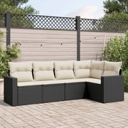 vidaXL 5 pcs conjunto sofás de jardim com almofadões vime PE preto