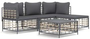 4 pcs conjunto lounge de jardim c/ almofadões vime PE antracite