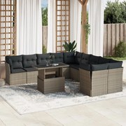 vidaXL 11 pcs conjunto sofás de jardim c/ almofadões vime PE cinzento