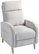 HOMCOM Poltrona Relax Reclinável Manual Estofada em Linho Sintético com Apoio para os Pés e Bolso Lateral 68x90x106 cm Cinza Claro