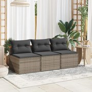 vidaXL Sofás de jardim sem braços com almofadões 2 pcs vime PE cinza