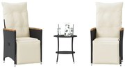 3 pcs conjunto de bistrô com almofadões vime PE preto
