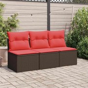 vidaXL Sofá de jardim com almofadas, 3 lugares, vime sintético marrom