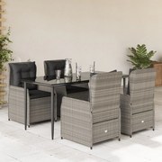 vidaXL 5 pcs conjunto de jantar p/ jardim c/ almofadões cinzento claro