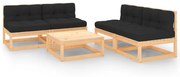 vidaXL 5 pcs conjunto lounge de jardim c/ almofadões pinho maciço