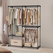 Guarda Roupa Aberto suporte para roupa com varão 138 x 43 x 182 cm Preto