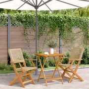 vidaXL 3 pcs conjunto de bistrô vime PE e madeira maciça bege
