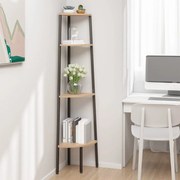 vidaXL Prateleira de canto com 4 níveis, castanho claro e preto, 45,5x31,5x150 cm