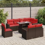 vidaXL 9 pcs conj. sofás jardim c/ almofadões vime PE/acácia castanho