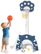 Cesta de basquete infantil 3 em 1 com basquete e aro dobrável - bege