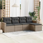 vidaXL 5 pcs conjunto sofás de jardim c/ almofadões vime PE cinzento