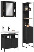 3 pcs conjunto móveis casa de banho derivados de madeira preto