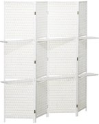 HOMCOM Biombo de 4 Painéis Dobrável Separador de Ambientes Divisor de Ambientes com Prateleiras 181x180cm Branco | Aosom Portugal