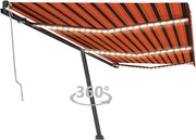 vidaXL Toldo autom. LED e sensor de vento 600x350 cm laranja /castanho