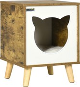 PawHut Casa Madeira Gatos Caverna Almofada Lavável Pés Elevados Conforto Segurança 34x34x44 cm Marrom | Aosom Portugal