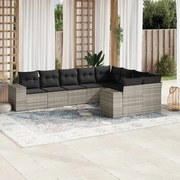 vidaXL 9 pcs conj. sofás jardim com almofadões vime PE cinzento-claro
