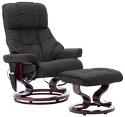vidaXL Poltrona reclin. massagens couro artif./madeira curva cinzento