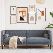 vidaXL Sofá chesterfield com rolos 3 lugares veludo cinzento-escuro
