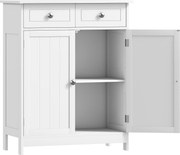 Kleankin Armário Auxiliar Casa Banho 2 Gavetas 2 Portas Prateleira Ajustável Estilo Moderno 60x30x75cm Branco Funcional Prático | Aosom Portugal