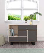 Aparador da sala de jantar, Aparador-Buffet WIND 1 porta, 3 gavetas, Cor da estrutura Carvalho e cor da porta e gavetas Cinza antracite, 120x40x86cm.