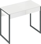 HOMCOM Escrivaninha Secretária Mesa Computador com 2 Gavetas 100x50 cm Pernas de Aço para Casa Escritório Branco Brilhante | Aosom Portugal