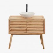 Conjunto De Móvel De Casa De Banho Em Madeira Deleyna Madeira Natural & Cimento Redondo Branco Ø40 Cm Zavion & Sem Espelho & - Sklum