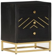 Mesa de cabeceira 40x30x50 cm mangueira maciça preto e dourado