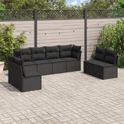 vidaXL 8 pcs conjunto sofás de jardim com almofadões vime PE preto