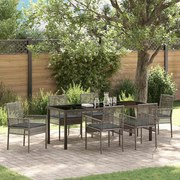 vidaXL Conjunto de Jantar de Jardim de 7 peças com Almofadas Cinza Vime Sintético