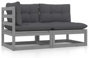 vidaXL 2 pcs conj. lounge de jardim c/ almofadões pinho maciço cinza