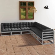 7 pcs conjunto lounge de jardim c/ almofadões pinho maciço